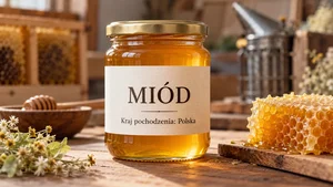 Słoik miodu z informacją o polskim pochodzeniu